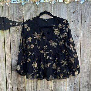 SHAYE Black and Gold Peplum Blouse Sz XS